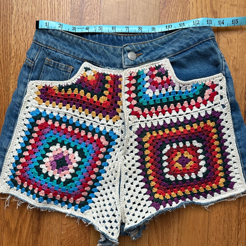 Farm Rio Ultra High Rise Crochet Denim Shorts - Picture 6 of 6